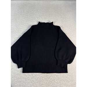 Line + Dot Sweater Womens Large Black Mock Neck Balloon Sleeve Pullover Knit